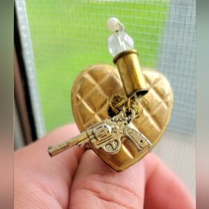 Vtg gold heart quilted button tiny bullet shell casing gun wire wrap ring 7 NWT